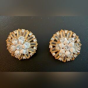J. Crew Gold and White Crystal Floral Earrings